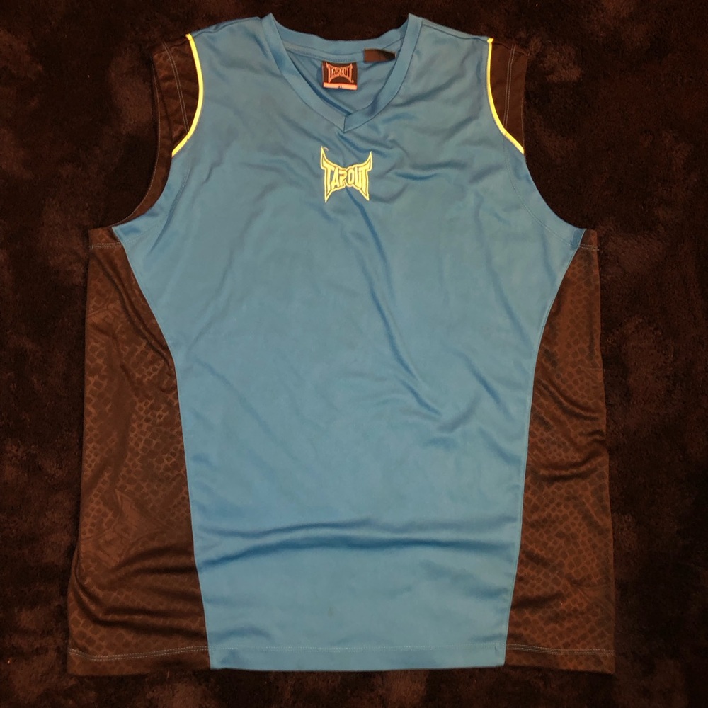 Tapout Blue and Black Athletic Sleeveless Jersey with Yellow Accents